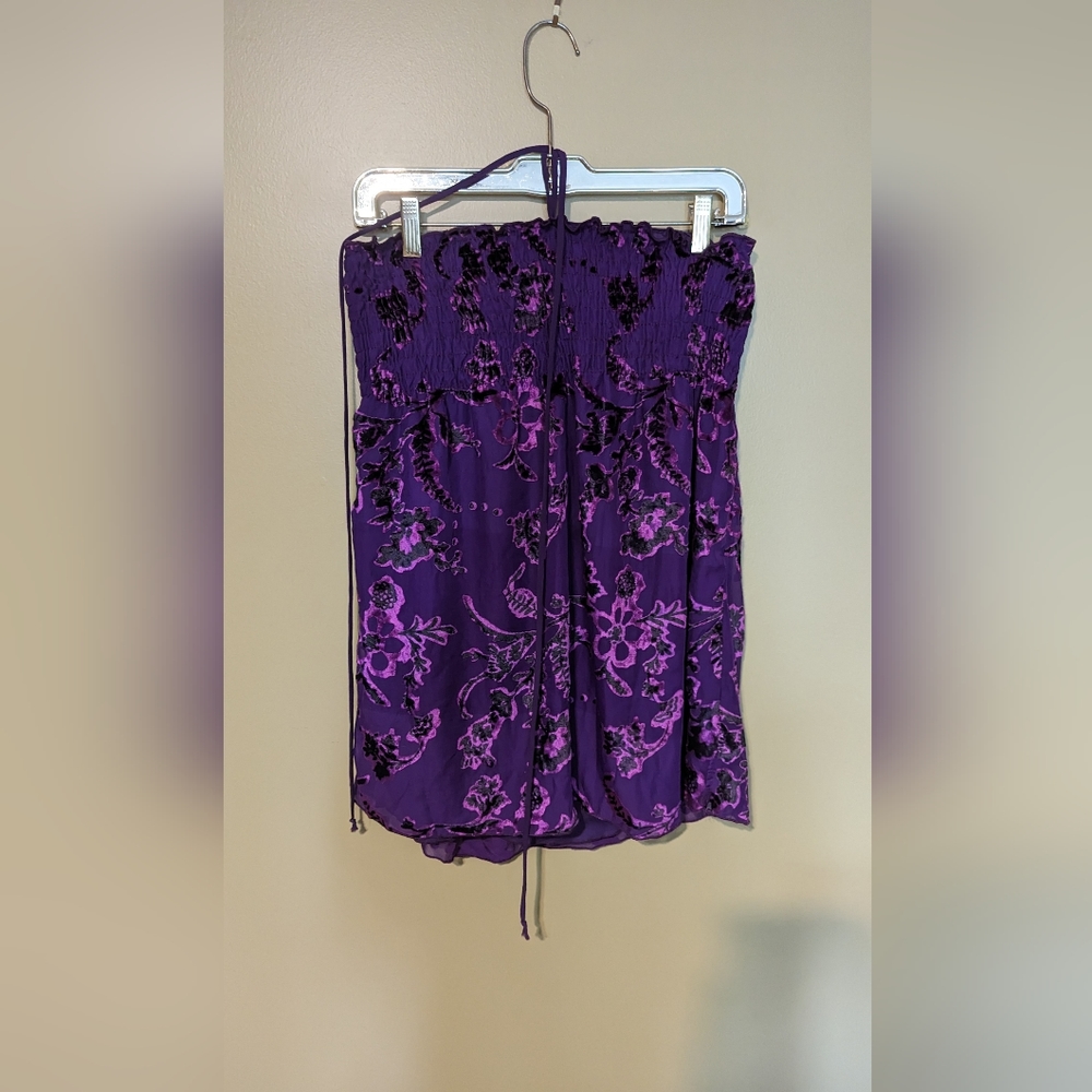 Y2K purple velvet floral halter tube top 💜 725 originals